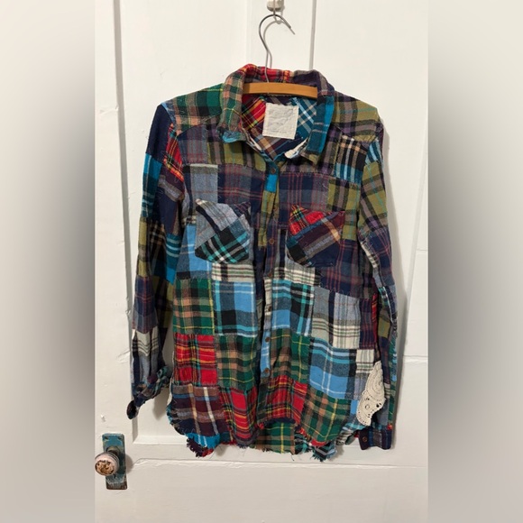 We The Free Tops - Free People Patchwork Lost In Plaid Flannel Shirt